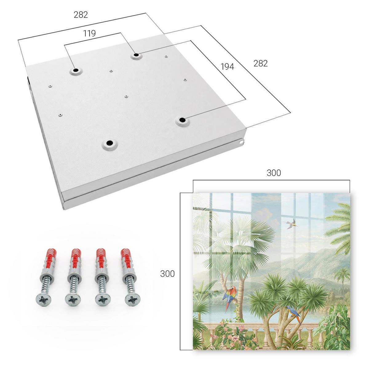 SCHLÜSSELBOX Weiß 30x30 cm – Türöffnung nach rechts - Tropisches Paradies - Grün, Metall (30/30/5cm) - TULUP