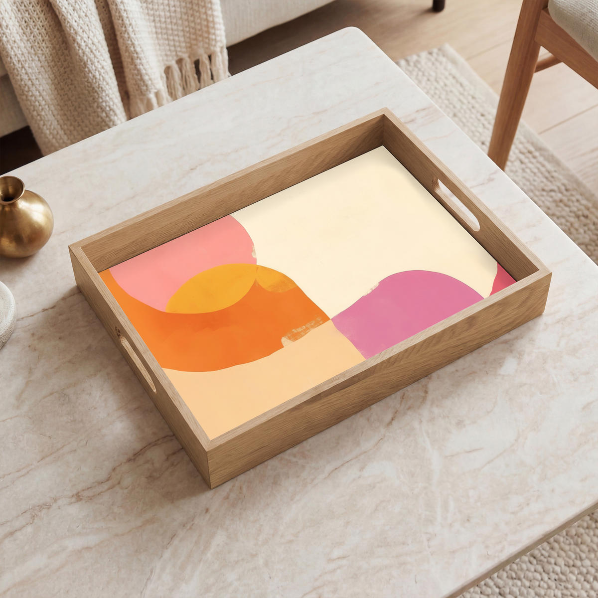 SERVÍROVACÍ PODNOS Tvary - abstraktní - barevné 40x30 cm - pomerančová, dřevo (40/5/5cm) - OnlyWow