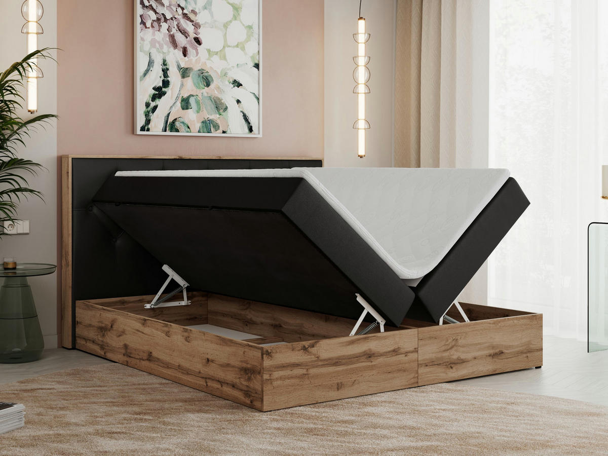 BOXBETT VENETO 140/200 Schwarz Kunstleder - H3 - Schwarz, Holz/Textil (140/200cm) - MKS