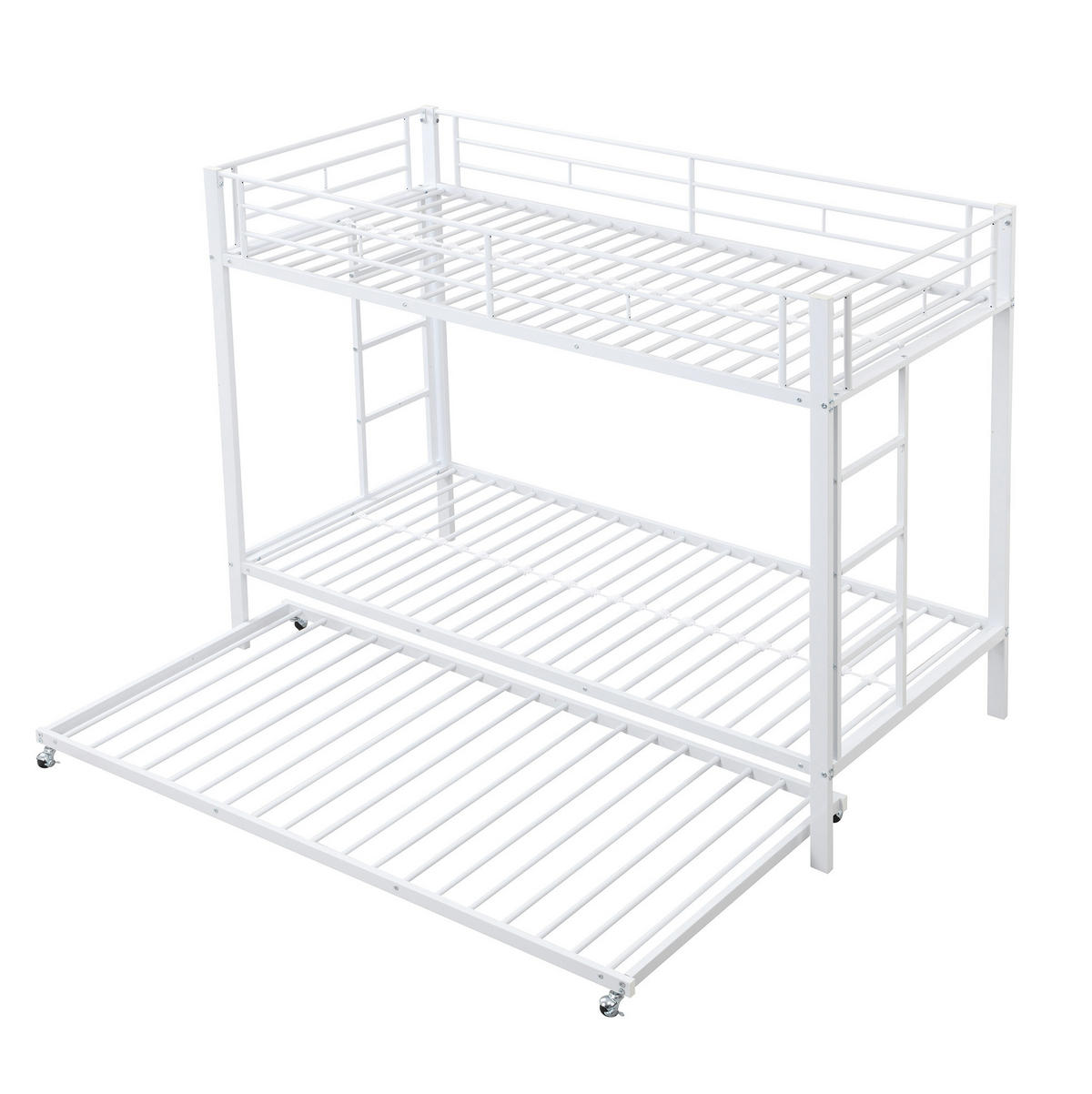 ETAGENBETT aus Metall 90x200 cm Weiß mit Ausziehbett und hohem Sicherheitsgeländer - Weiß, Metall (90/200cm) - Modfu