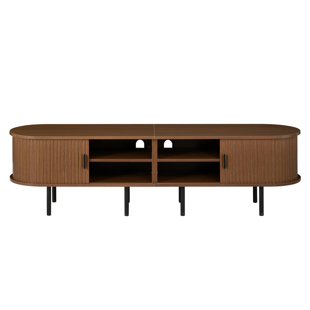 LOWBOARD mit Schiebetüren, 2 offenen Fächern, MDF-Material, Metallfüßen - Braun, Holzwerkstoff/Metall (170/46/40cm) - EVRYAE