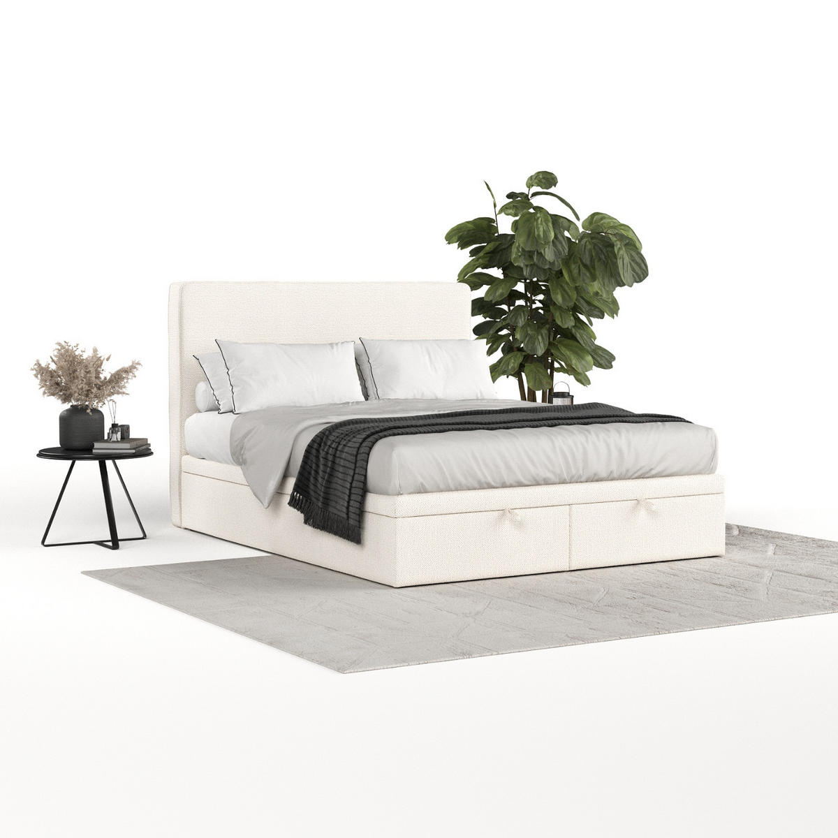 POLSTERBETT Hush mit Stauraum 120/200 cm Creme im Alta Stoff - Creme/Schwarz, Holz/Holzwerkstoff (120/200cm) - AltaBeds