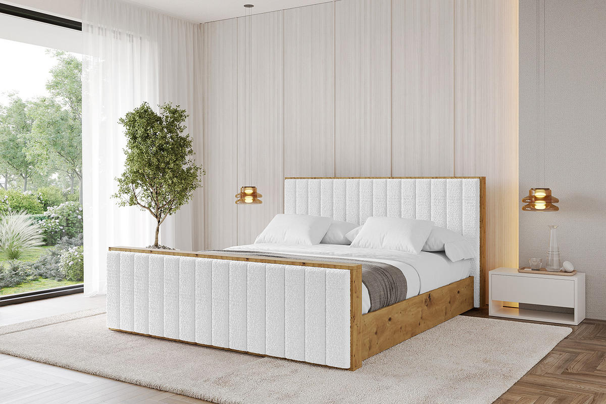 POLSTERBETT mit Bettkasten, Fußteil und Lattenrost, Boxbett mit Matratze H3/H4 - ENZO4-Z 180x200 Weiß - Weiß, Holzwerkstoff/Textil (180/200cm) - ALTDECOR
