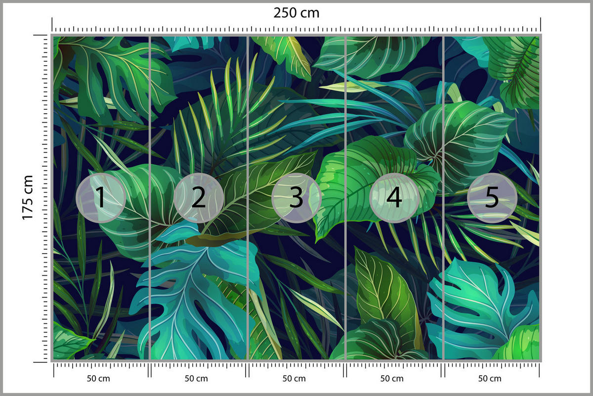 FOTOTAPETE Tropische Blätter Pflanzen Natur 250x175 - Türkis/Grün, Papier (250/175cm) - Muralo
