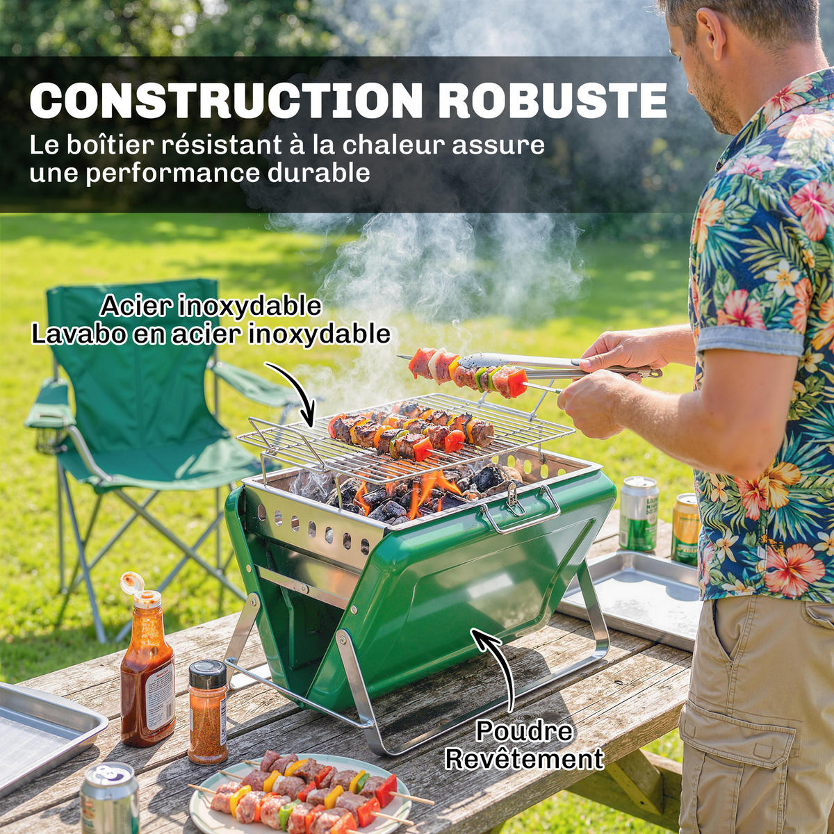 HOLZKOHLEGRILL DE-18272 Grün - Grün, Metall (28/25.5/40cm) - ComfortXL