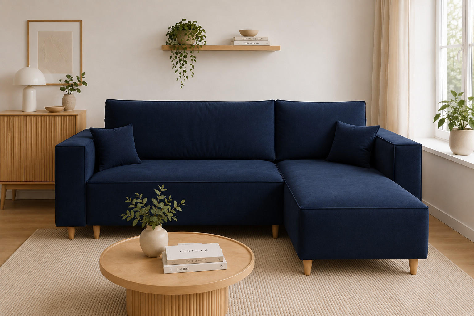 ECKSOFA RIO mit Schlaffunktion und Bettkasten, Farbe: Blau, Velourstoff, Ottomane Universal - Blau, Textil (249/142cm) - Marpur