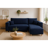 ECKSOFA RIO mit Schlaffunktion und Bettkasten, Farbe: Blau, Velourstoff, Ottomane Universal - Blau, Textil (249/142cm) - Marpur