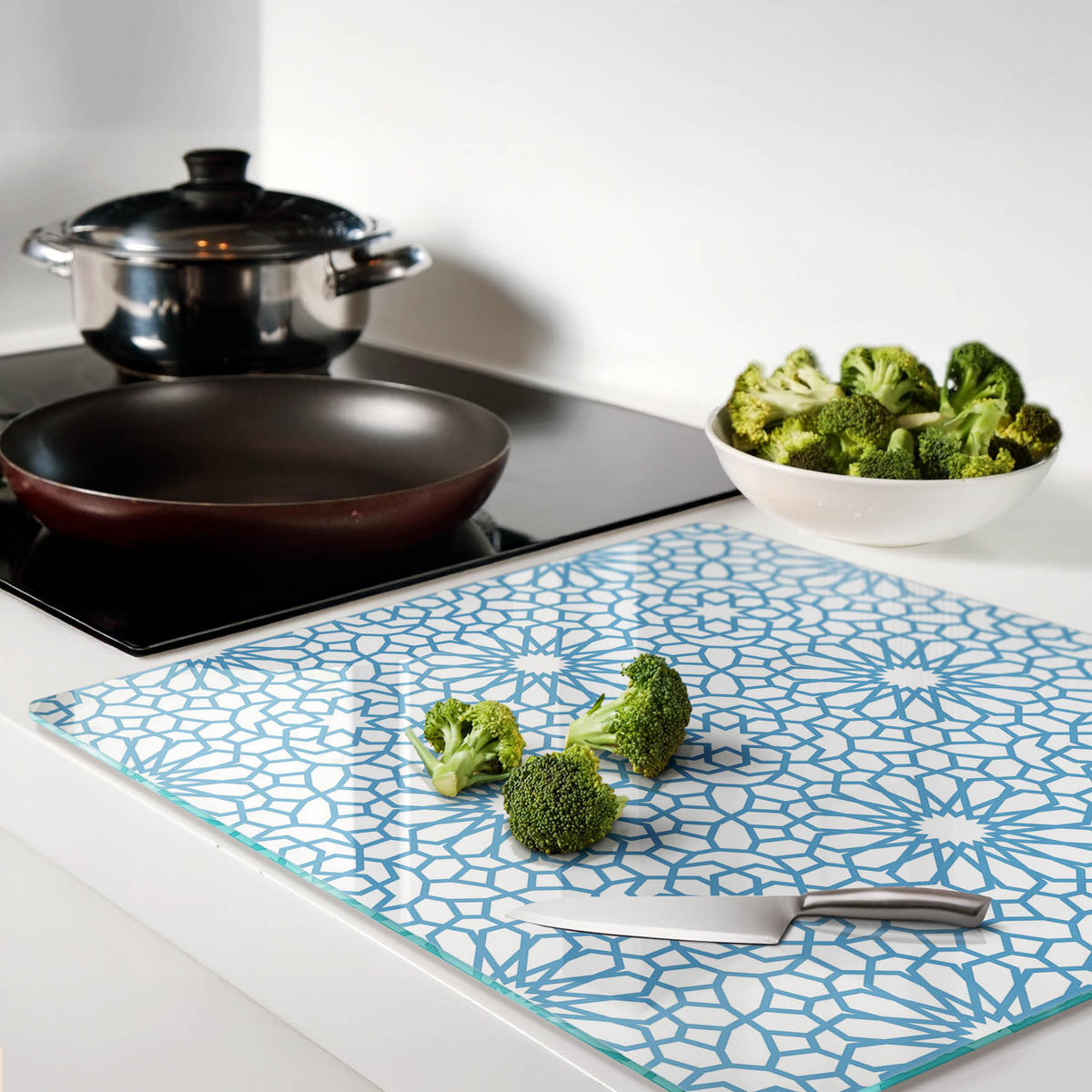 GLASPLATTE 60x52 cm Orientalisches Muster - Blau, Glas (60/0.4/52cm) - TULUP