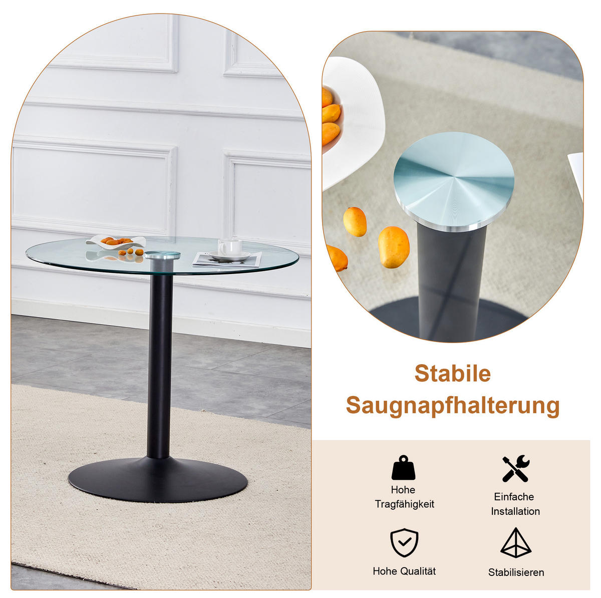 ESSZIMMERGRUPPE 5-tlg. rund Glas Schwarz Weiß - Schwarz, Metall (85/76/85cm) - Meubliv