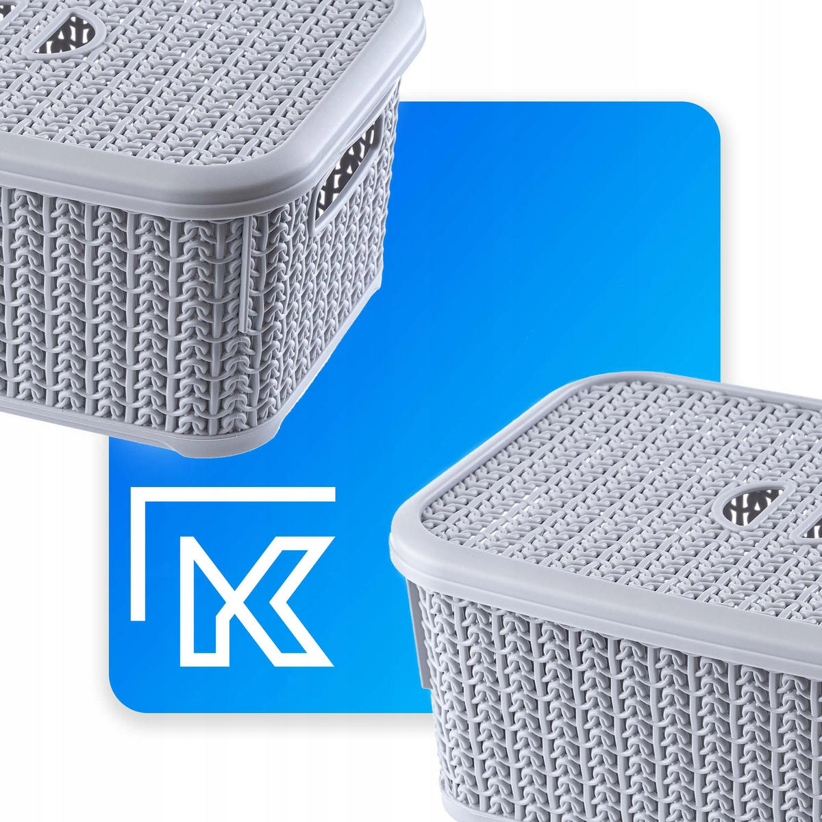 KORB mit Deckel, 6L, grau, 2 Stk. - Grau, Kunststoff (20/29cm) - KADAX