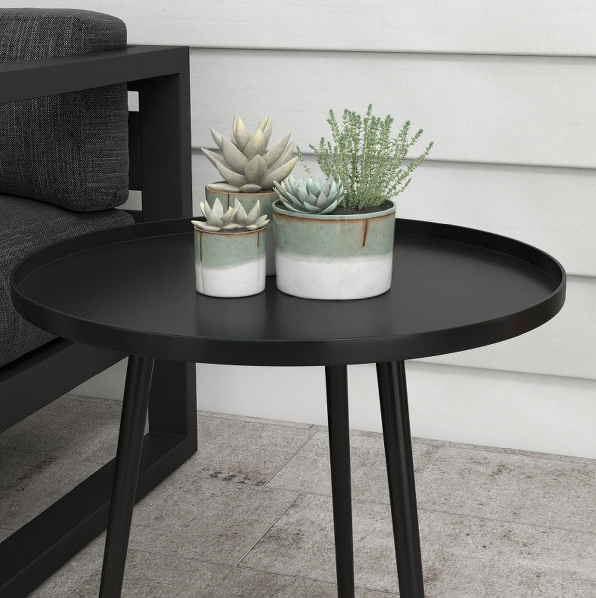 GARTENTISCH 40/50/50 cm schwarz aus Stahl mit Schutzrand - Schwarz, Metall (40/50/50cm) - OKWISH