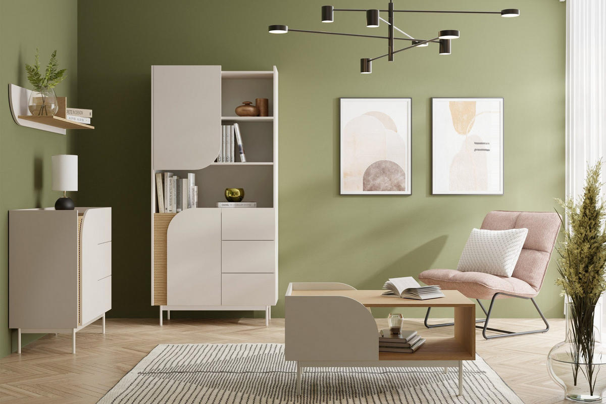 NACHTTISCH CARLO 13 57/49/42 cm in Macadamia / Frühlingseiche links - Kaschmir, Holzwerkstoff (57/49/42cm) - Deine Möbel 24