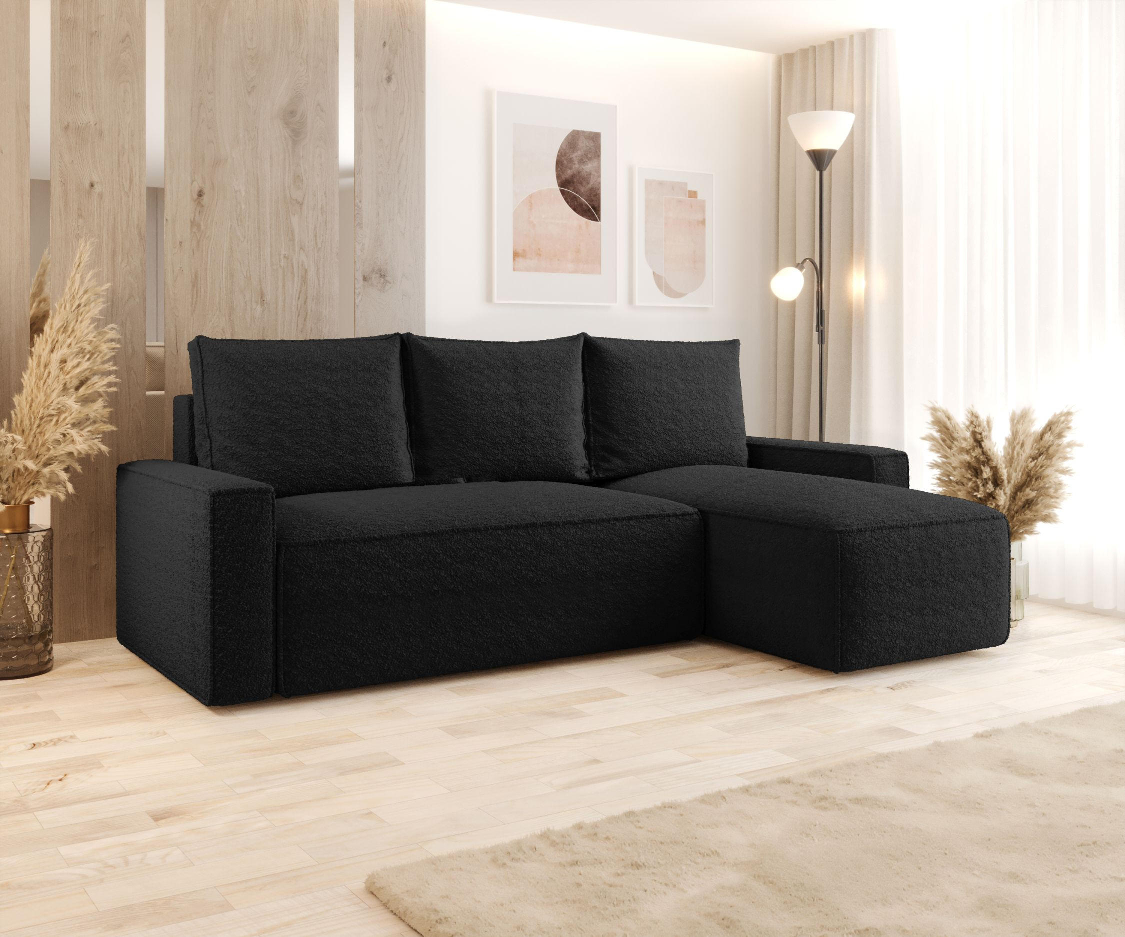 ECKSOFA mit Schlaffunktion SAVIO Quelle 100 Rechts - Schwarz, Textil (232/140cm) - Bedante