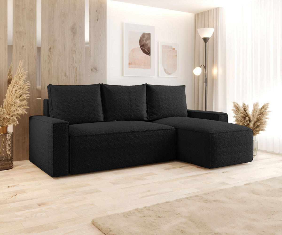 ECKSOFA mit Schlaffunktion SAVIO Quelle 100 Rechts - Schwarz, Textil (232/140cm) - Bedante