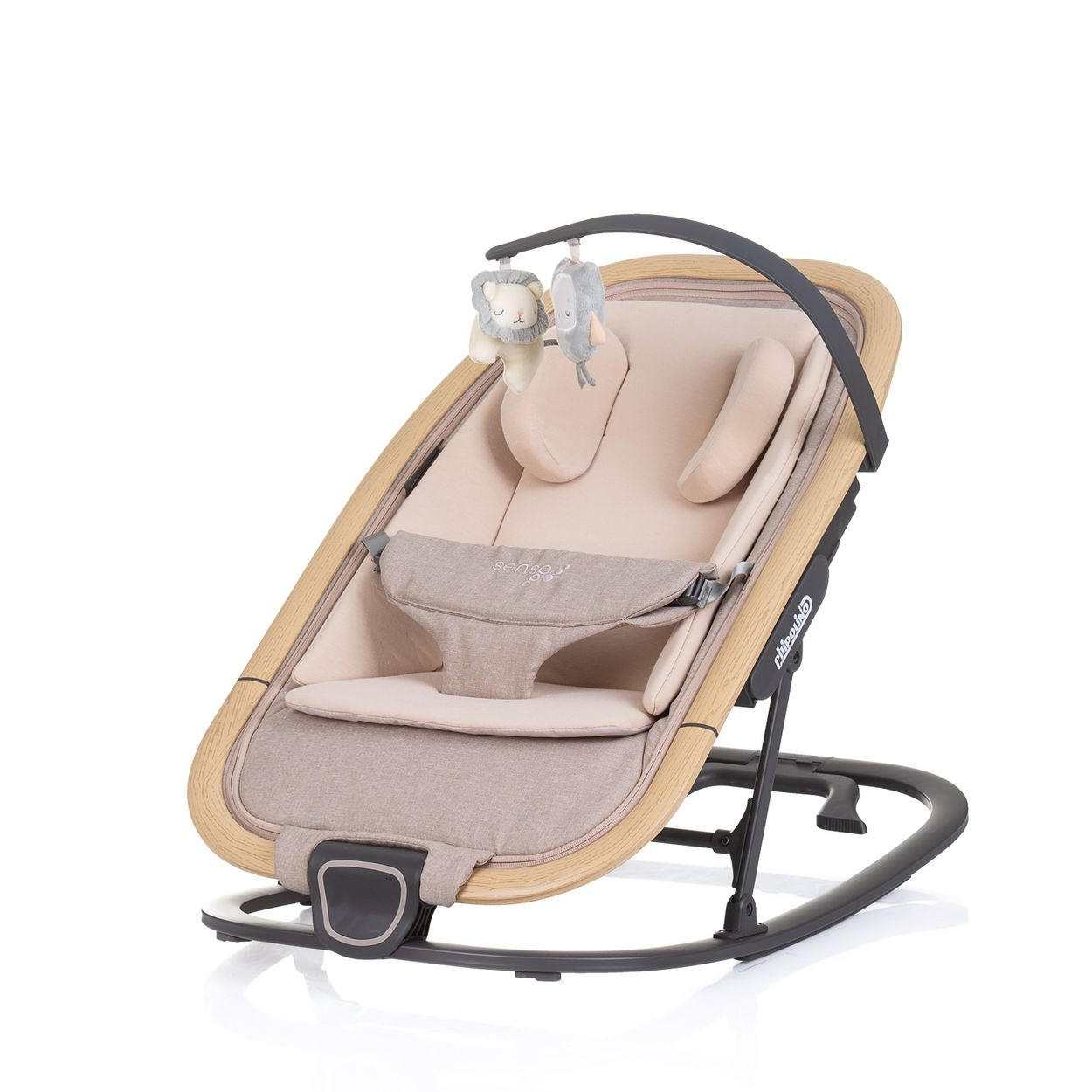 BABYWIPPE Senso beige Holzoptik, Kopfstütze, 3-Punkt-Gurt, verstellbare Rückenlehne - Beige, Metall - Chipolino