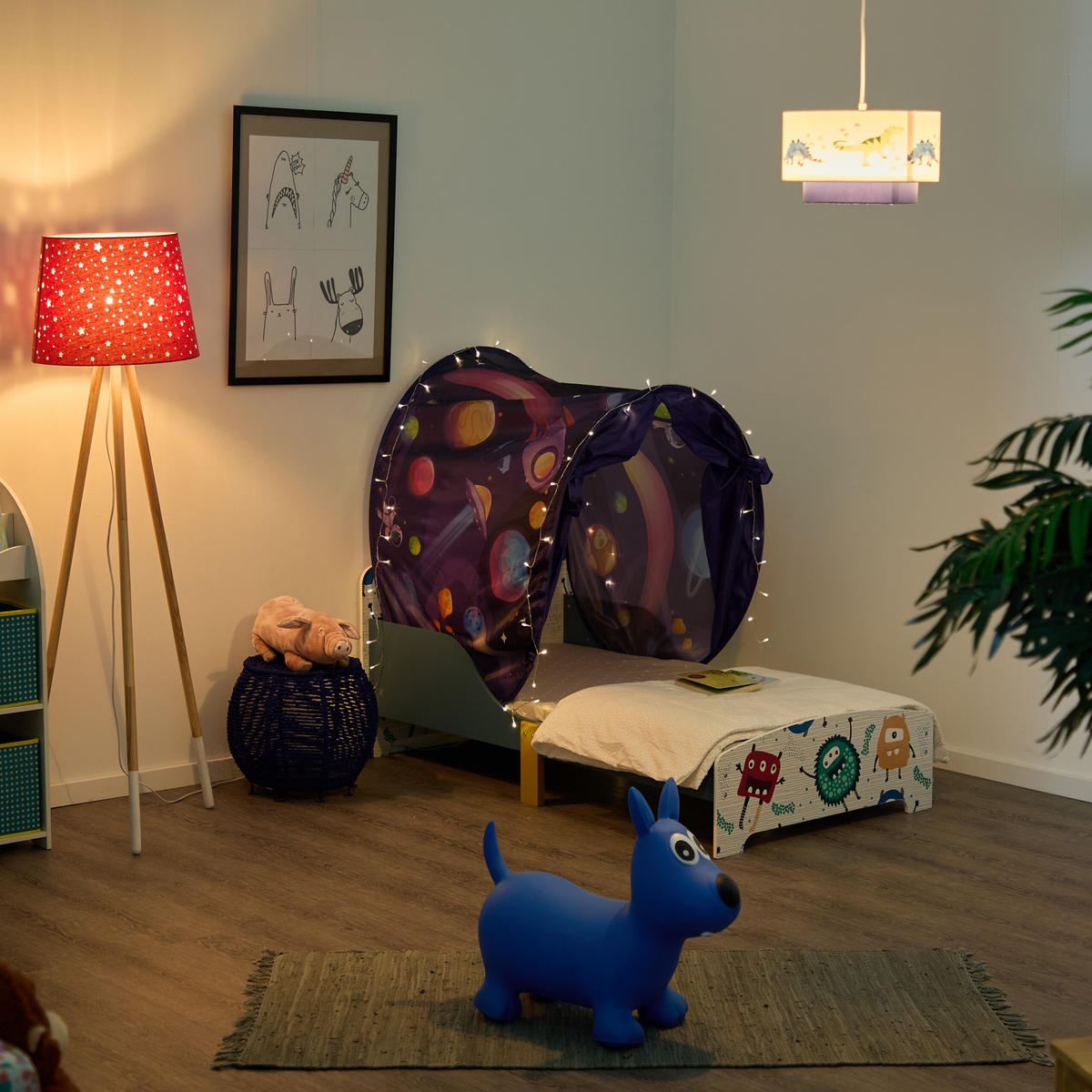 BETTZELT Bunt Kinder Pop-up Polyester 220x79 cm - Dunkelblau, Textil - Relaxdays