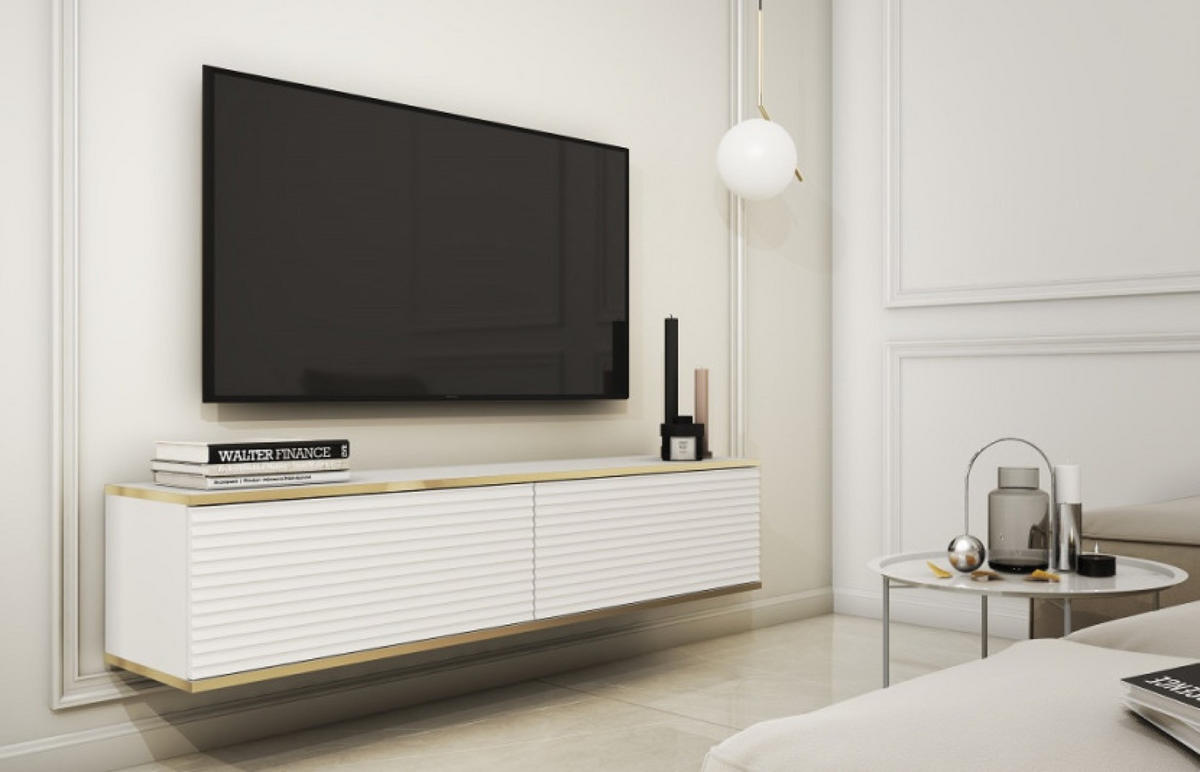 TV-LOWBOARD Weiß POLO Hängend MDF Gerillt 135 cm - Weiß, Holzwerkstoff (135/30/32cm) - Sepro Meble