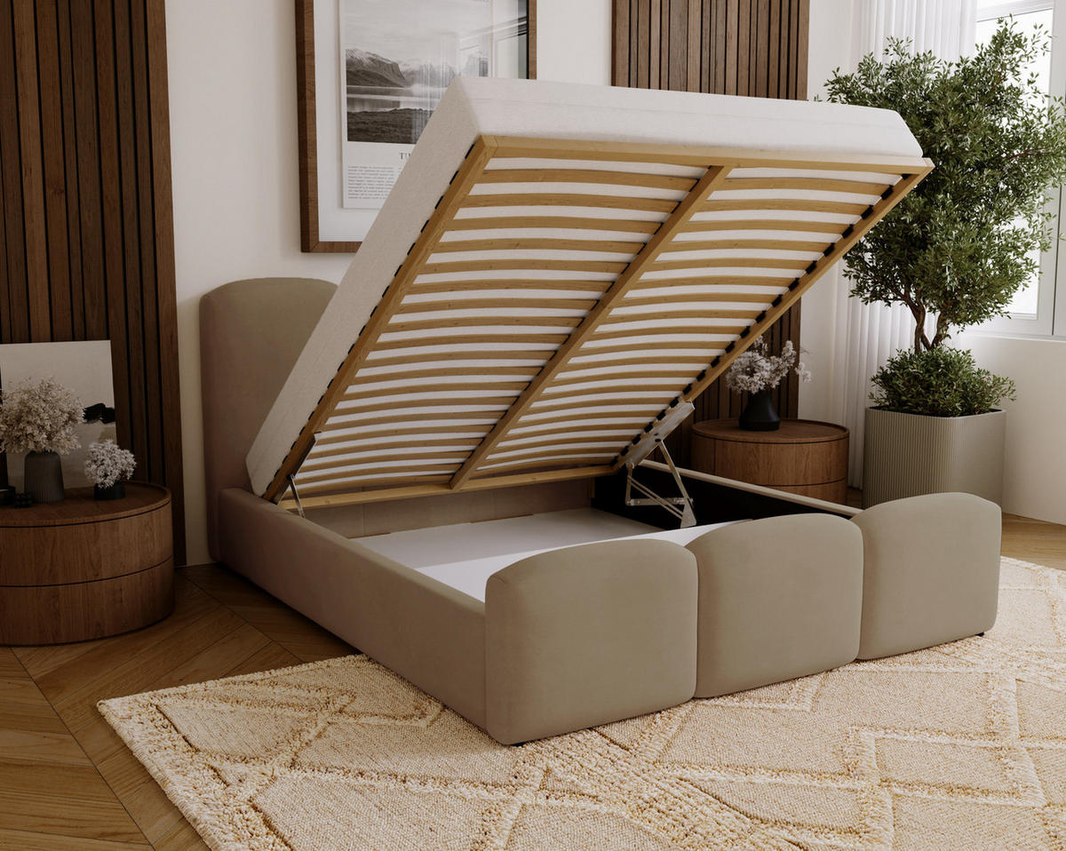 POLSTERBETT 160x200 cm Capri mit Bettkasten, Samt, Braun - Braun, Holz/Textil (160/200cm) - Emporius