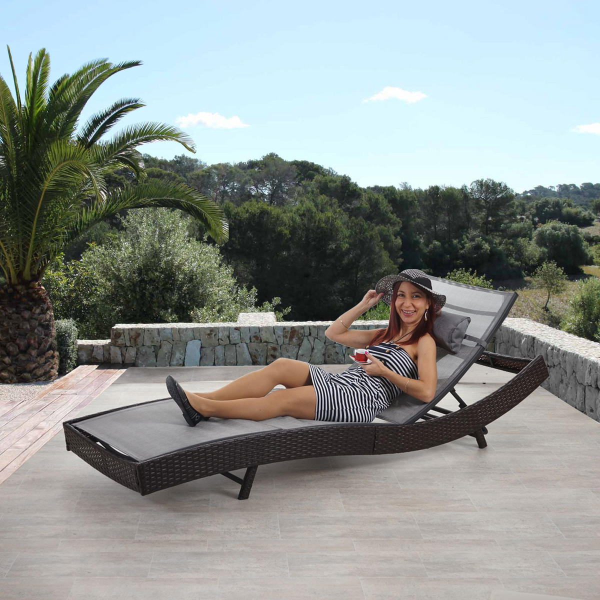 SONNENLIEGE Braun, Grau - Braun/Grau, Kunststoff (70/88/220cm) - MCW