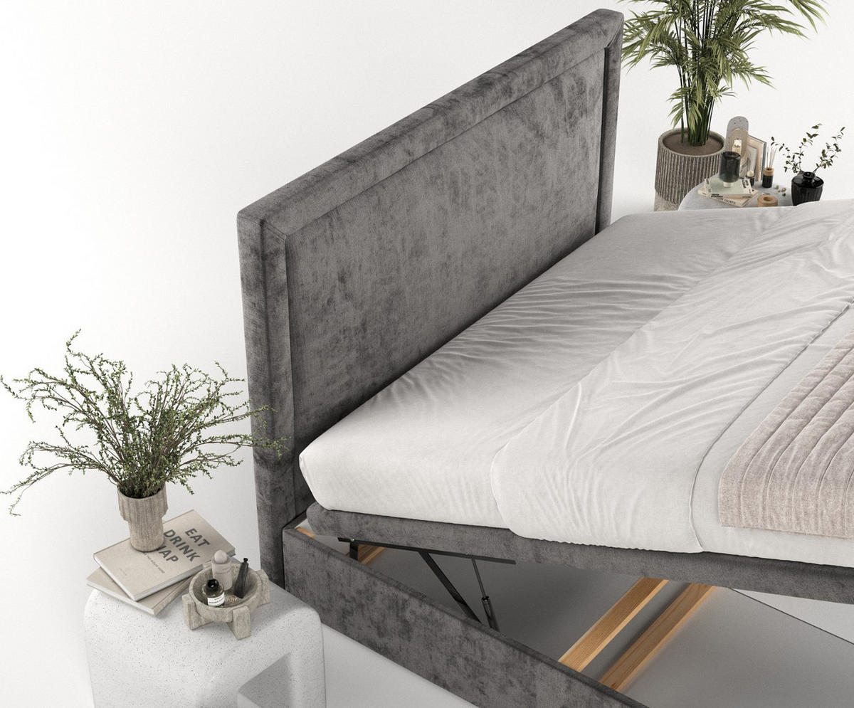 POLSTERBETT Salma mit Stauraum 160/200 cm Stahl im Lotta Stoff - Schwarz/Graphitfarben, Holz/Holzwerkstoff (160/200cm) - AltaBeds