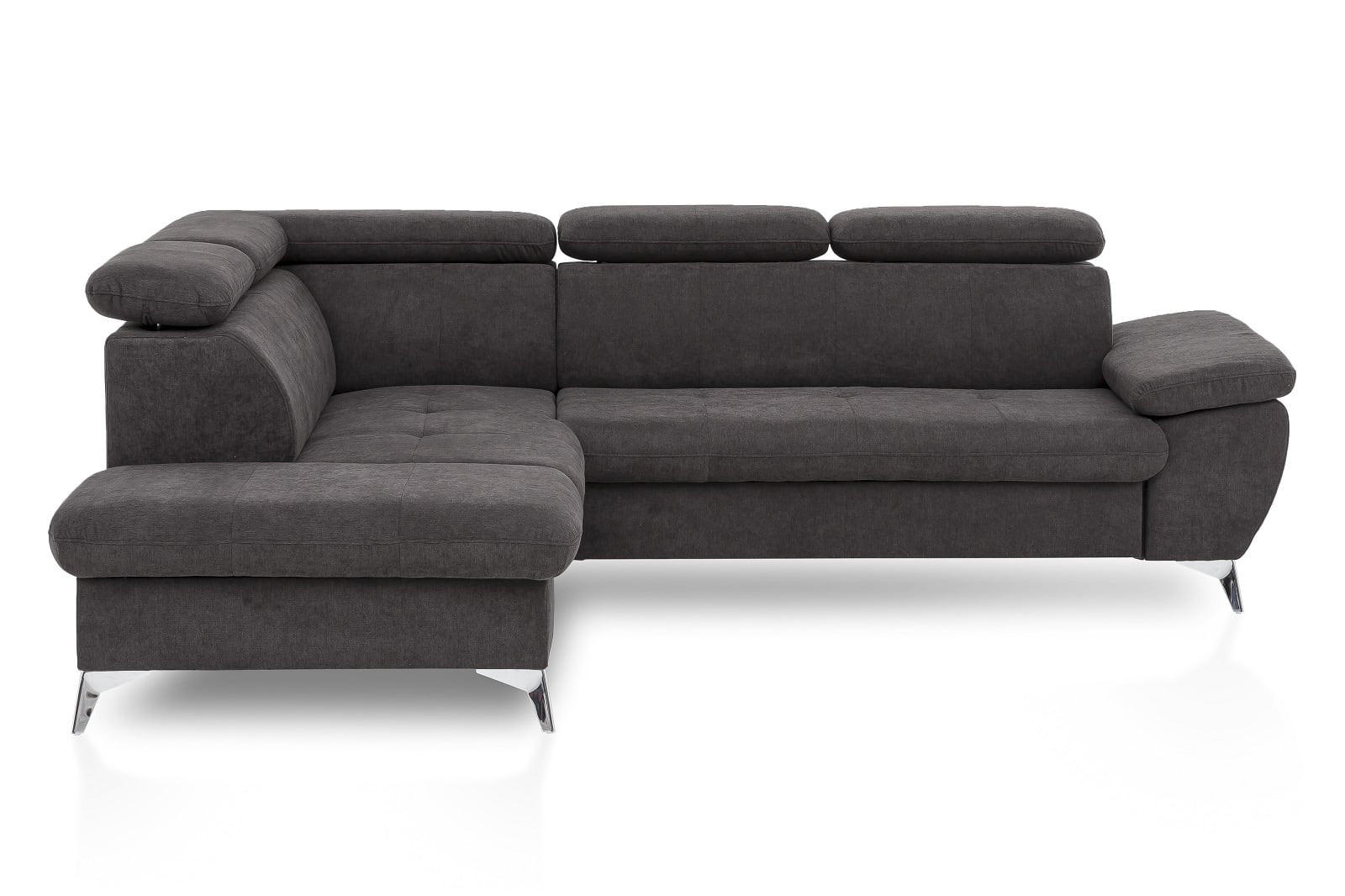 ECKSOFA mit Schlaffunktion und praktischem Bettkasten - Chromfarben/Anthrazit, Textil/Metall (256/209cm) - Cotta