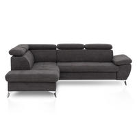 ECKSOFA mit Schlaffunktion und praktischem Bettkasten - Chromfarben/Anthrazit, Textil/Metall (256/209cm) - Cotta