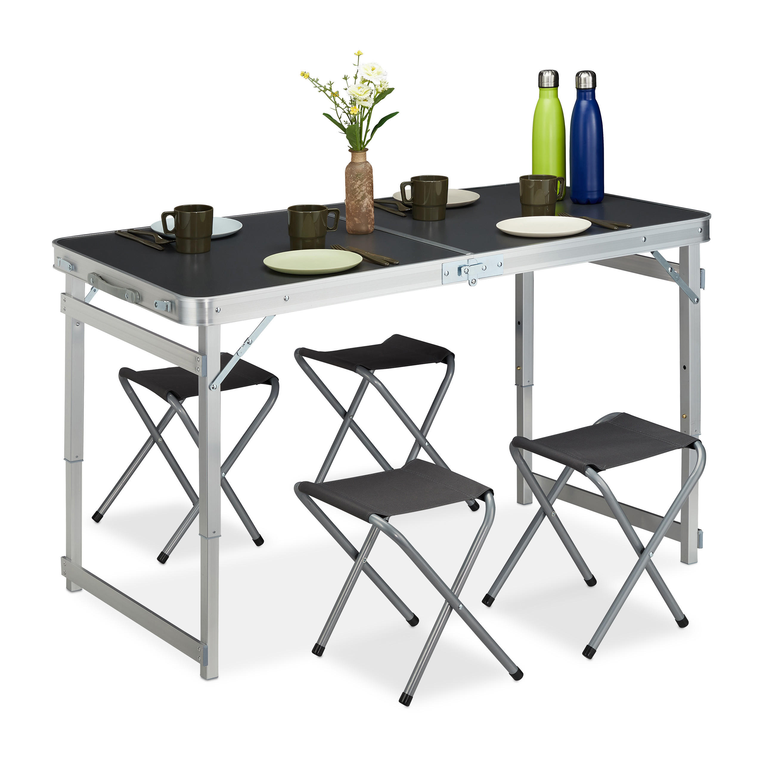 CAMPINGTISCH Set - Multicolor, Holzwerkstoff/Metall - Relaxdays