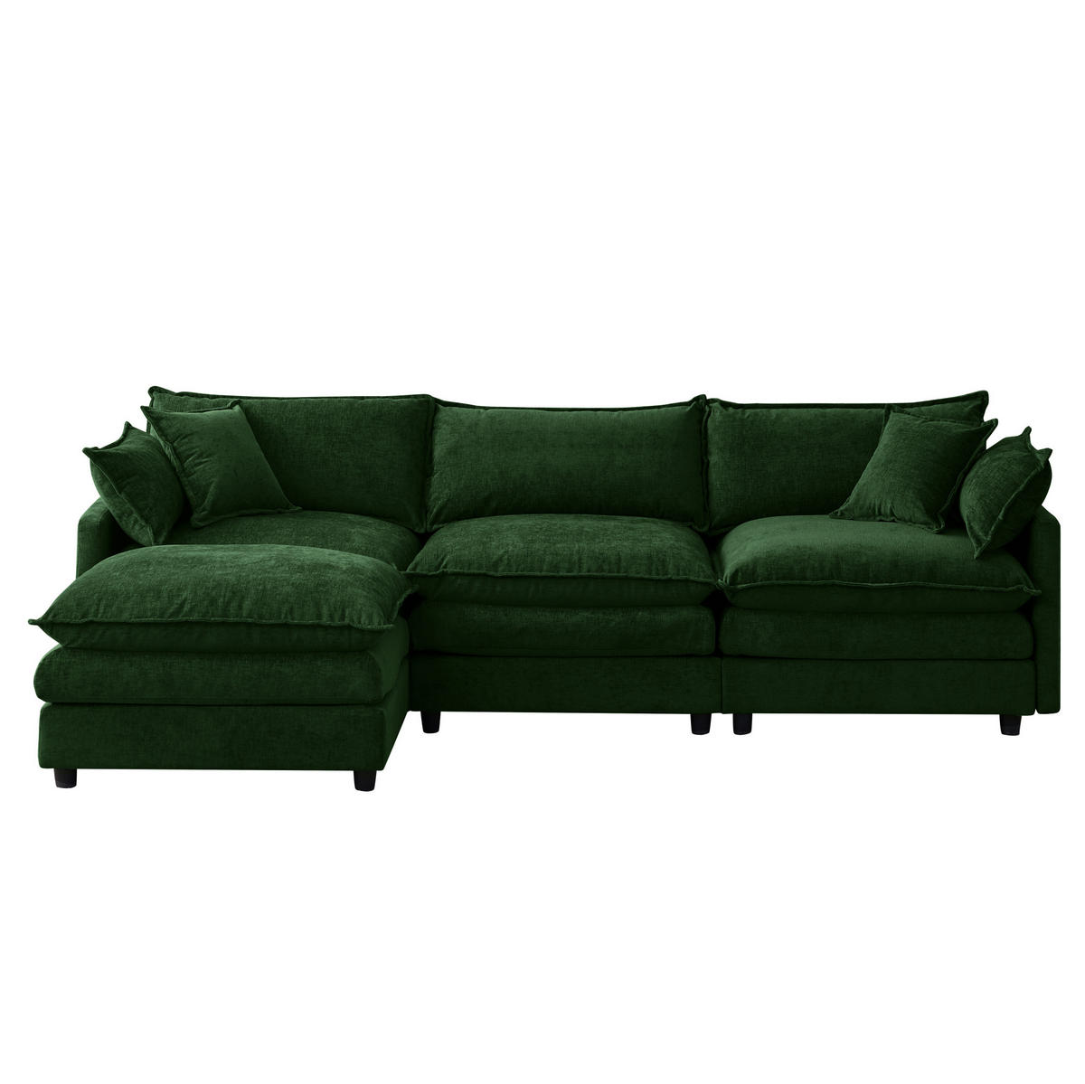 ECKSOFA mit Hocker, modulares 3-Sitzer-Sofa aus Chenille mit Federkern und Massivholzgestell, Grün - Grün, Textil (267/154cm) - Redom