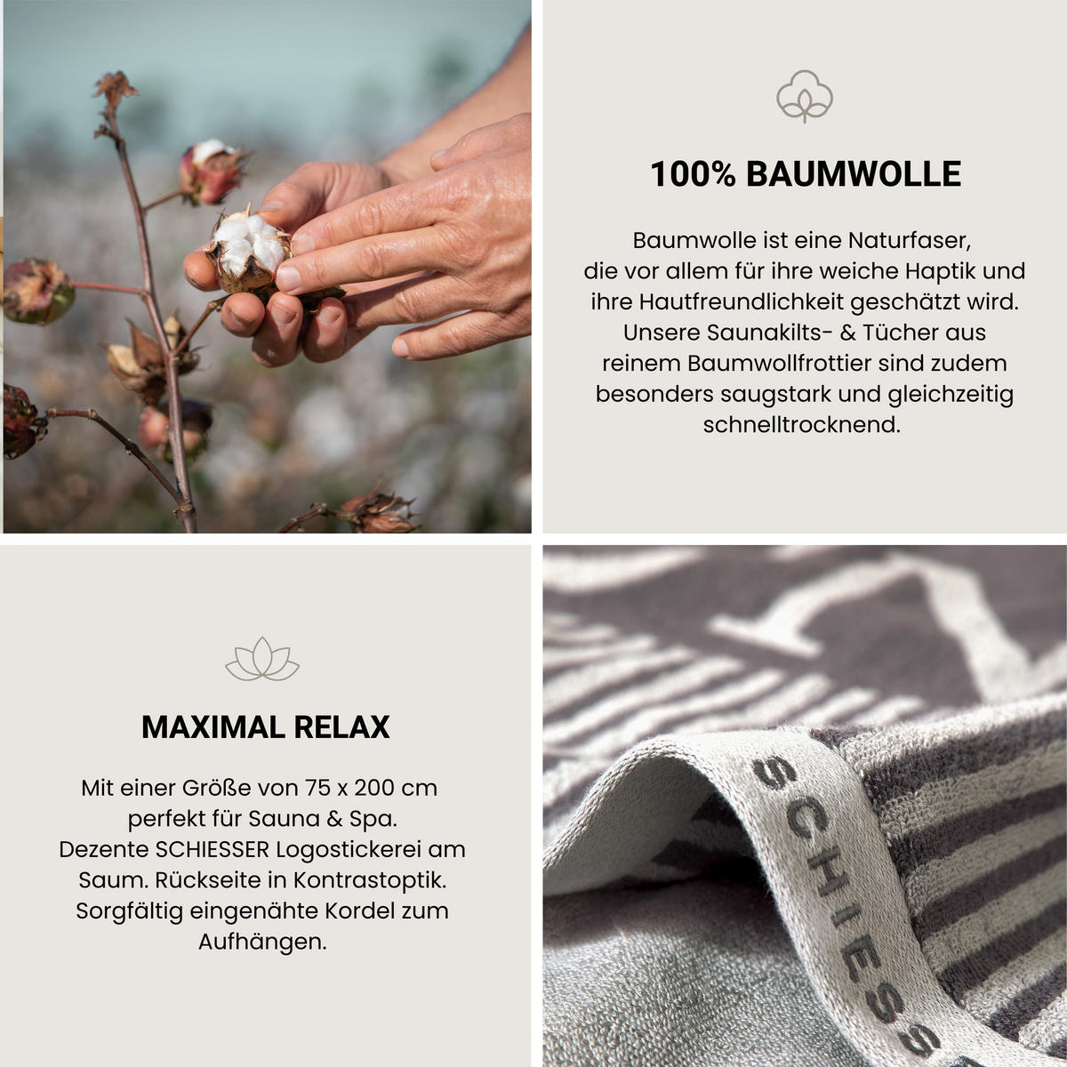 SAUNATUCH Rom - 75 x 200 cm - Dunkelgrau - Dunkelgrau, Textil (75/200cm) - SCHIESSER