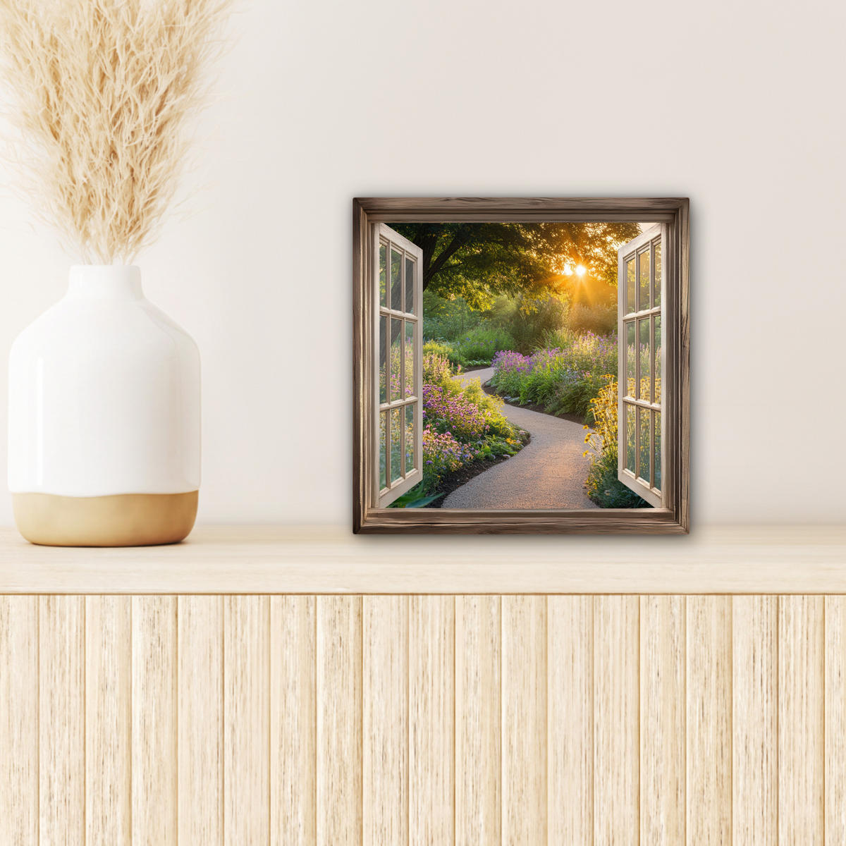 LEINWANDBILD Aussicht - Blumen - Natur - Sonne - Weg 20x20 cm - Hellgelb, Textil (20/20cm) - MuchoWow