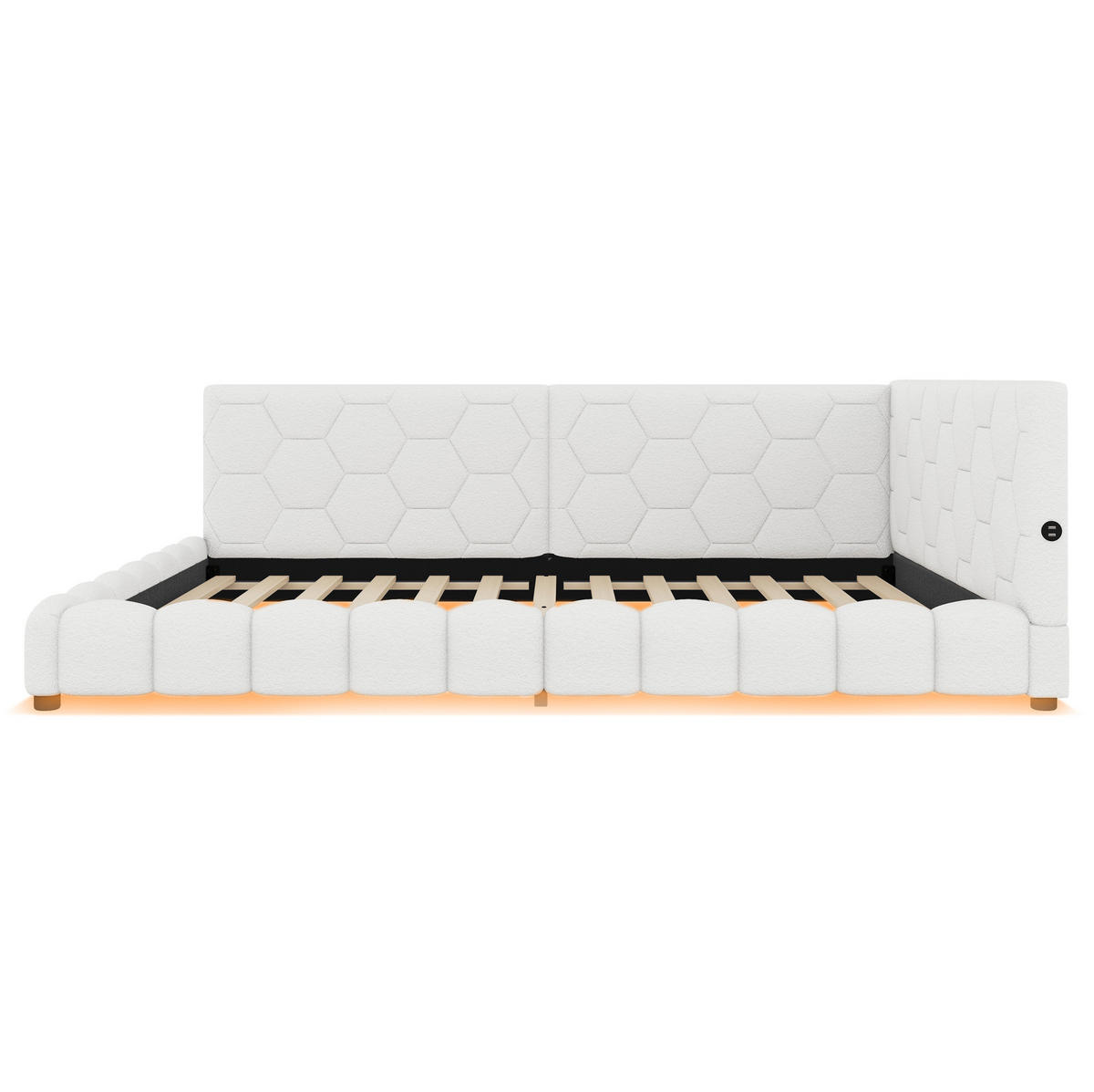POLSTERBETT aus Vliesimitat 140x200 cm in Weiß mit LED & USB/Typ-C - Weiß, Textil (140/200cm) - Modfu