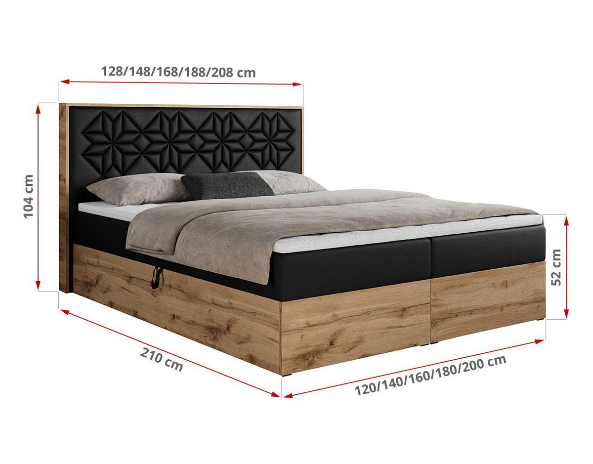 BOXBETT NESSI - 120/200 Schwarz Kunstleder - H3 - Schwarz, Holz/Textil (120/200cm) - MKS