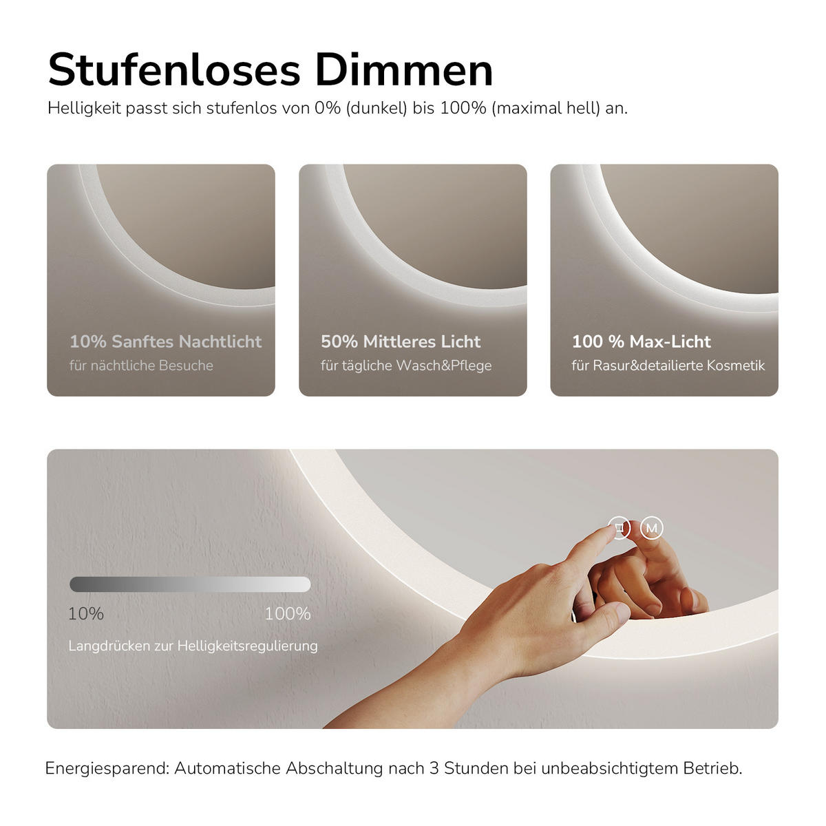 BADSPIEGEL Rund mit LED-Beleuchtung Lichtrand, 3 Lichtfarben, beschlagfrei, Ø 80 cm - Transparent, Glas (80/80/3.5cm) - EMKE