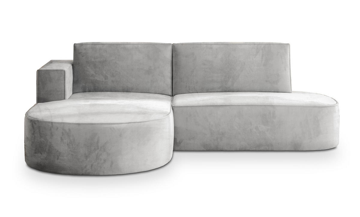 ECKSOFA CORTIO M L-S Hellgrau Velours-Stoff mit Schlaffunktion - Hellgrau, Holz (265/174cm) - MASSENO