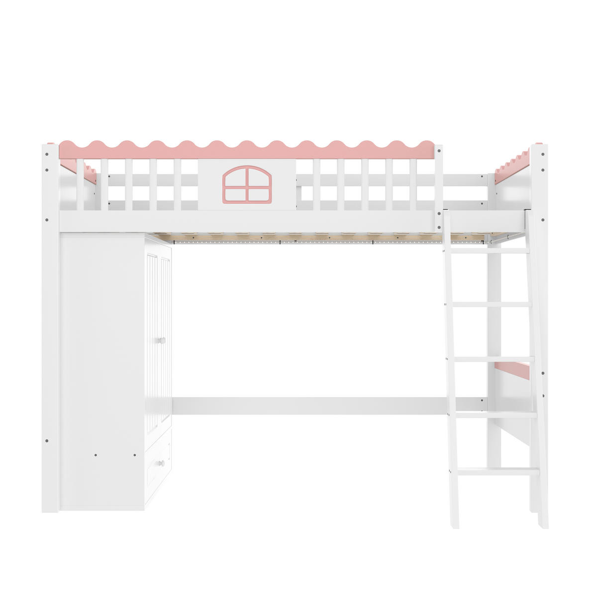 HOCHBETT 90x200cm Weiß Kiefer Kinderbett LED-Licht Kleiderschrank EN747 - Weiß, Holz (90/200cm) - FLIEKS