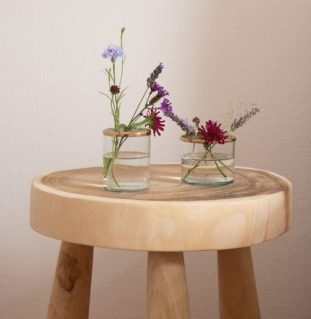 VASE Buket Ikebana 2er-Set aus Eisen und Glas 6/8 cm - Goldfarben, Glas (8cm) - LaLe Living