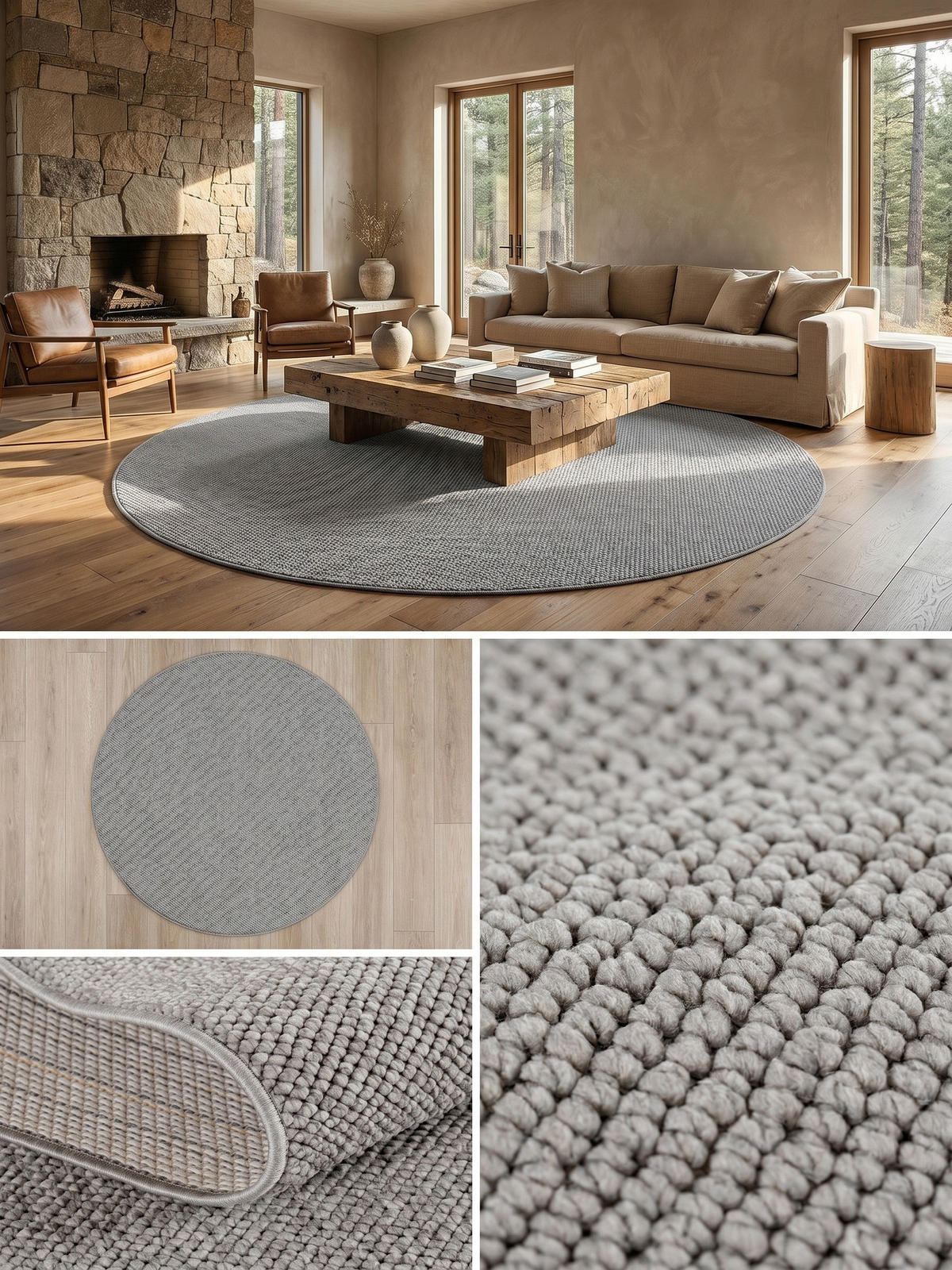 TEPPICH Flachgewebe LANGAU in Silber, meliert, Ø 200 cm - Silberfarben, Textil (200/200cm) - KADIMA DESIGN