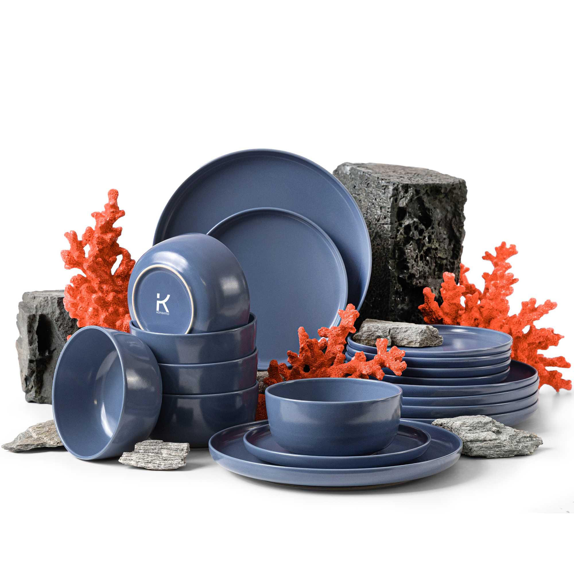 TAFELSERVICE VICTO Schüssel 6 Personen 18-tlg, matt blau - Blau, Keramik (27/2/27cm) - KONSIMO®