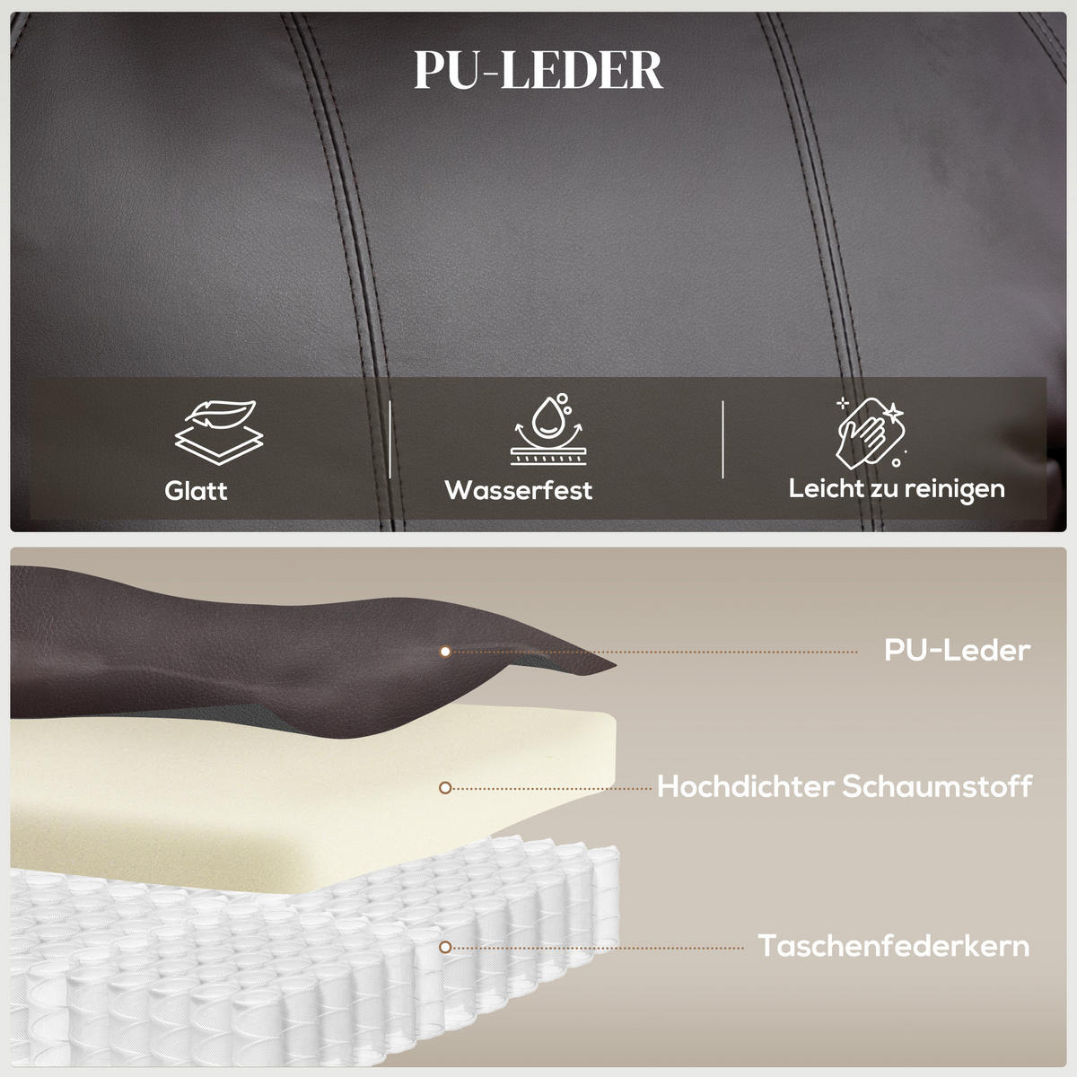 RELAXSESSEL Kunstleder Metall Bräune - Schwarz/Braun, Textil/Metall (83/107/95cm) - HOMCOM