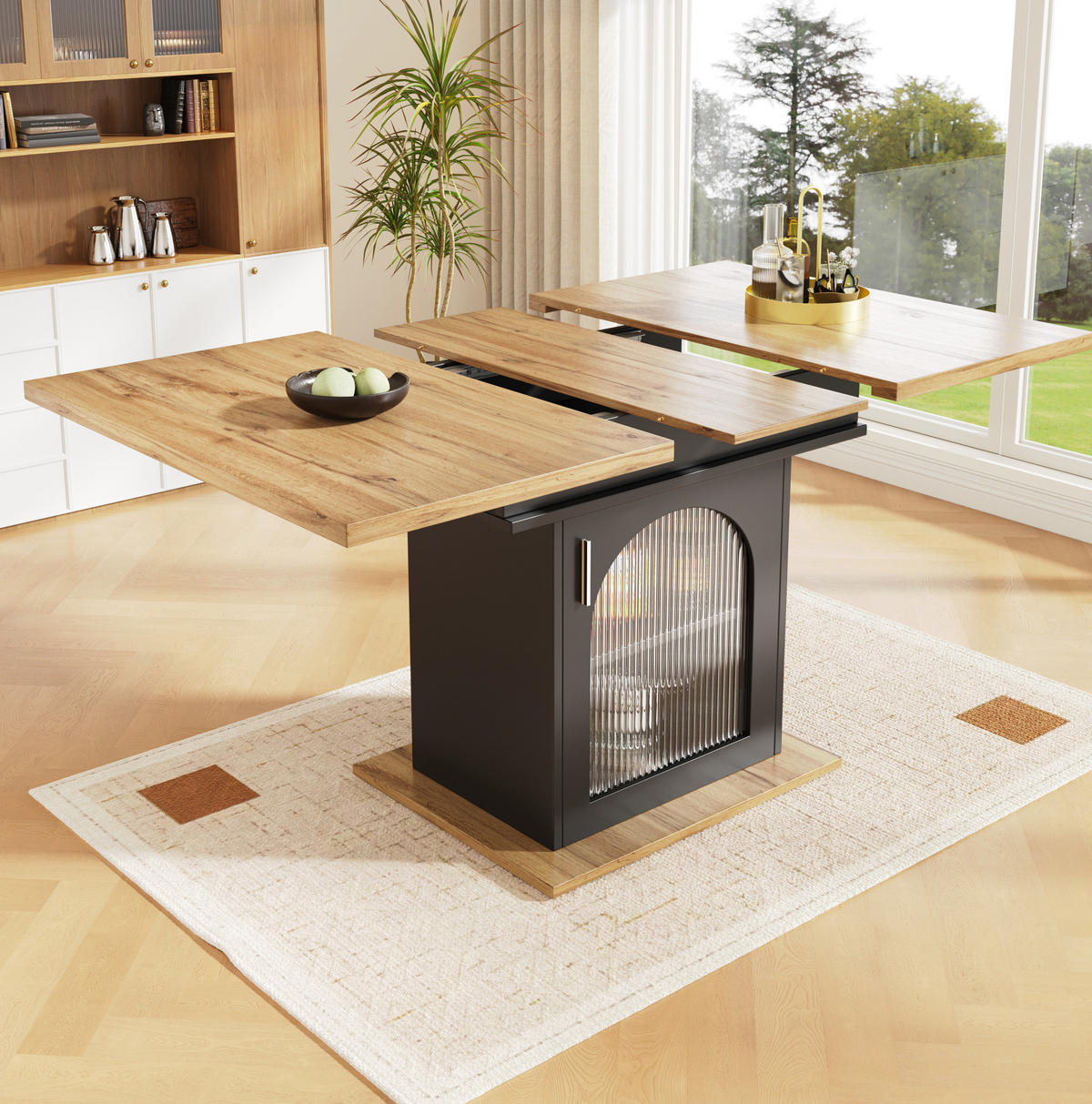 AUSZIEHTISCH 110-140/80/76 cm in Schwarz mit Stauraum für 6-8 Personen - Schwarz, Holzwerkstoff (80/140/76cm) - BEAOK