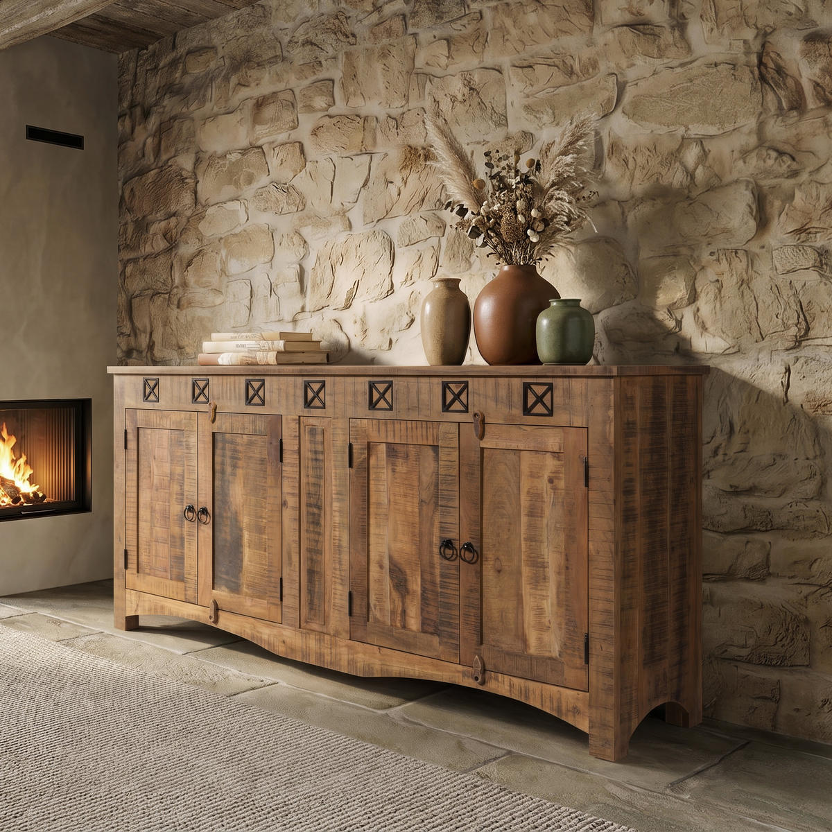 SIDEBOARD Akazie 178x42x88 natur versiegelt NATURE OF SPIRIT #240 - Naturfarben, Holz (178/88/42cm) - Massivmoebel24