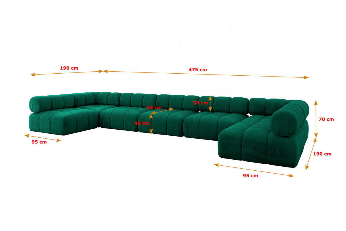 WOHNLANDSCHAFT modulares Sofa Garvo-U3 - 475x190x70 cm Dunkelgrün Velours - Dunkelgrün, Holzwerkstoff/Textil (475/70/190cm) - ALTDECOR