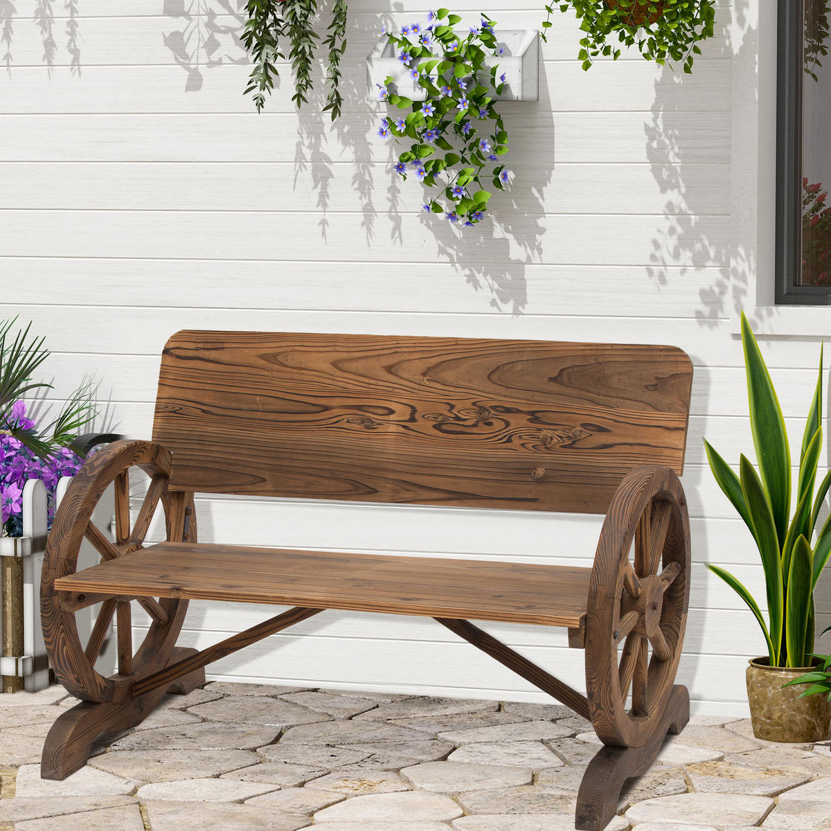 GARTENBANK DE-17761 3-Sitzer mit Wagenrädern & Lattenrost Carbonisiert - Braun, Holz (114/80/58cm) - ComfortXL