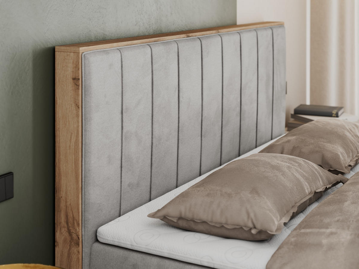 BOXBETT BELLISSIMO 200/200 Hellgrau Velvet - H4 - Hellgrau, Holz/Textil (200/200cm) - MKS