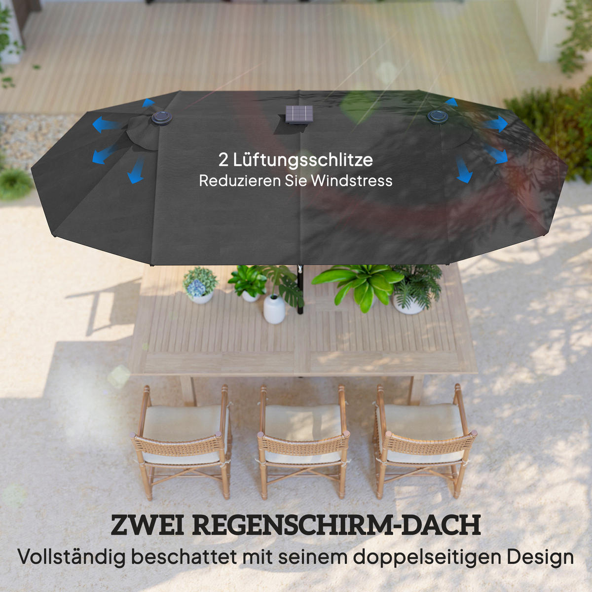 SONNENSCHIRM, Doppelsonnenschirm, Gartenschirm, Polyester, Stahl, Dunkelgrau - Grau, Metall (150/292cm) - Outsunny