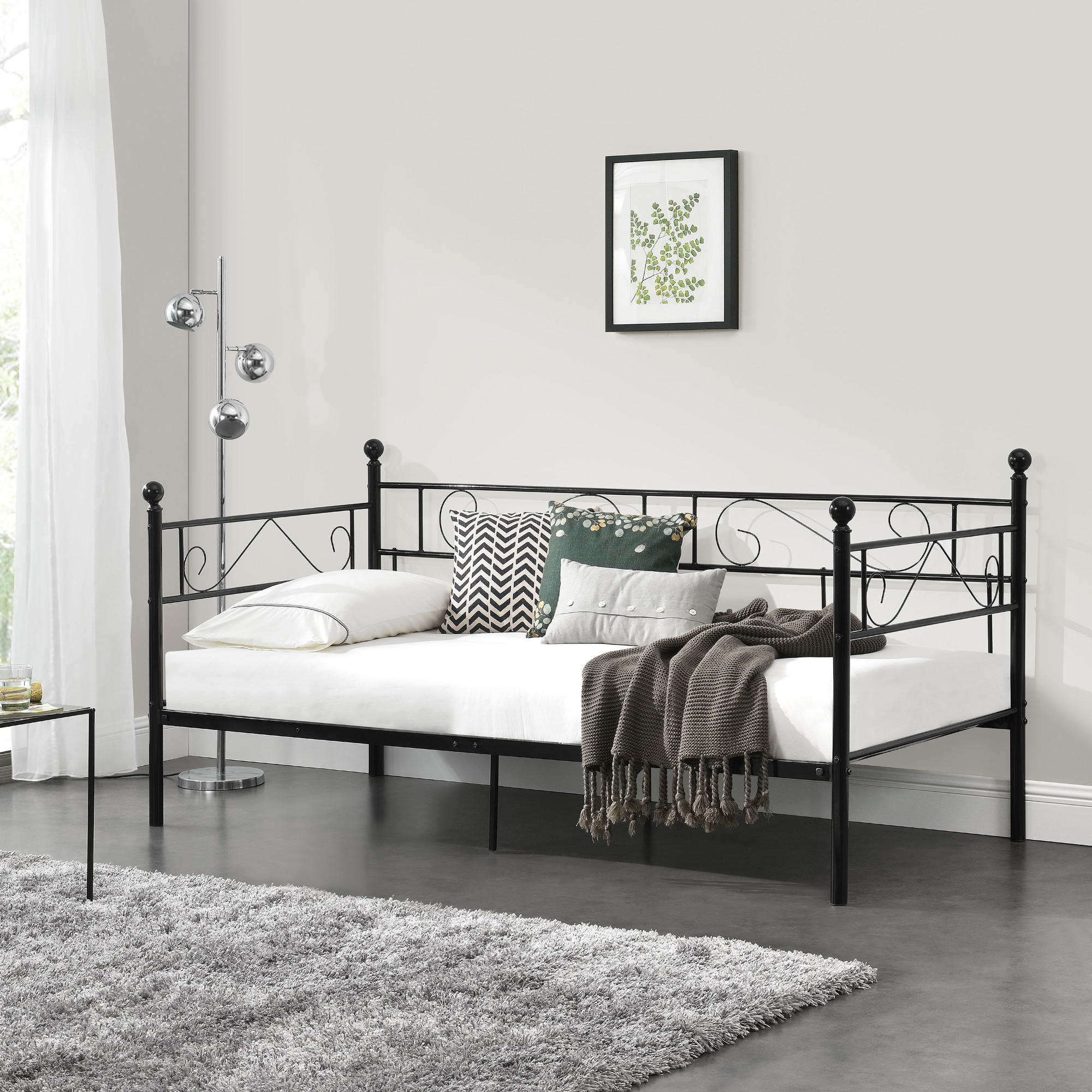 TAGESBETT Granada - Schwarz, Metall (90/200cm) - [en.casa]