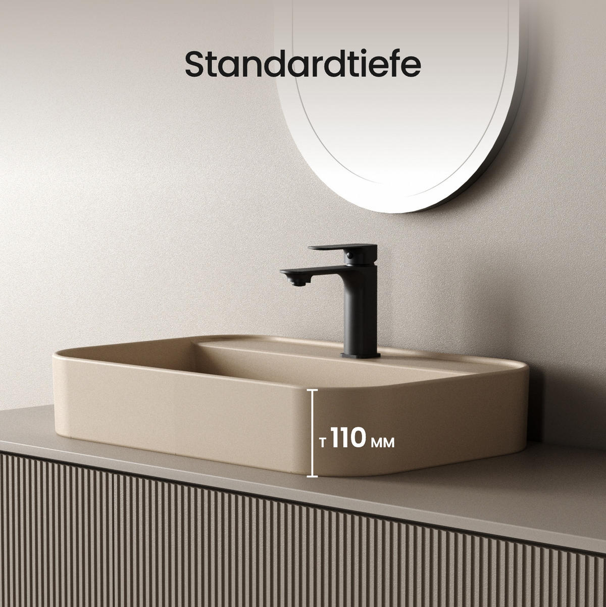 WASCHBECKEN Rechteck Abgerundete Ecken R Mattbeige 40/50/11 cm - Beige, Keramik (40/11/50cm) - EMKE