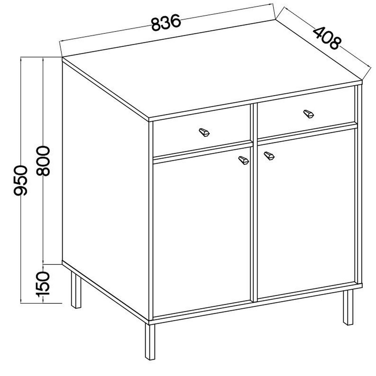 SIDEBOARD TORINO 84/95/41cm mit 2 Schubladen 2 Türen Graphitfarben - Graphitfarben, Holzwerkstoff (84/95/41cm) - MASSENO
