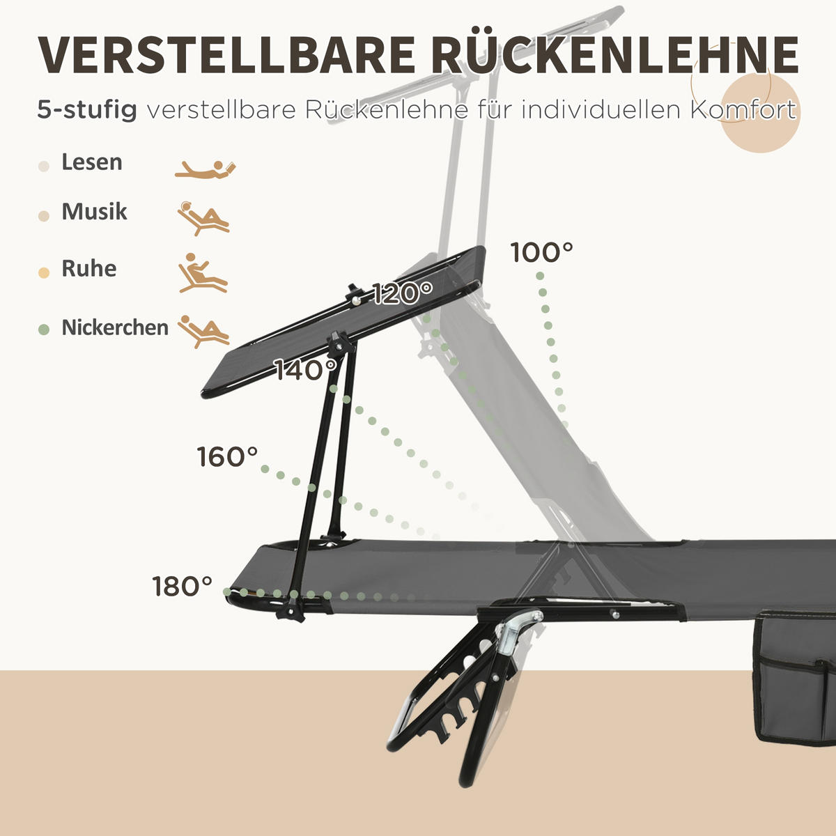 SONNENLIEGE-SET 2 TLG. aus Metall & Oxford-Stoff Dunkelgrau - Dunkelgrau/Schwarz, Textil/Metall - Outsunny