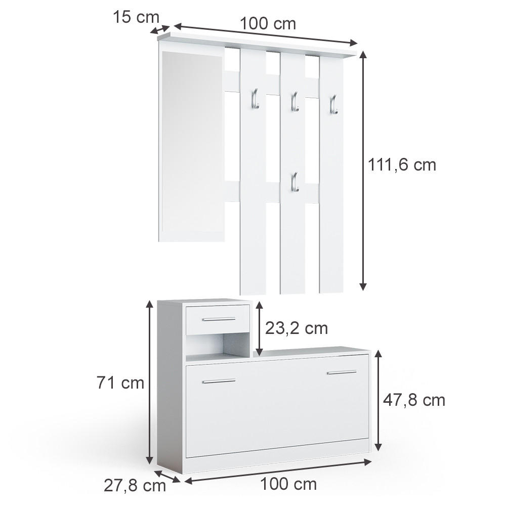 GARDEROBE Billy Weiß 100 x 111.6 cm - Weiß, Holzwerkstoff (100/111.6/27.8cm) - Vicco